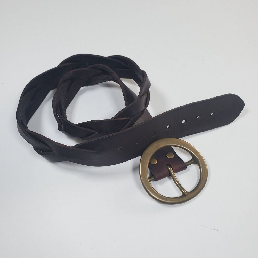 Vintage Gap Women’s Brown Leather Belt Large Braided Woven Solid Brass Buckle - Picture 4 of 10
